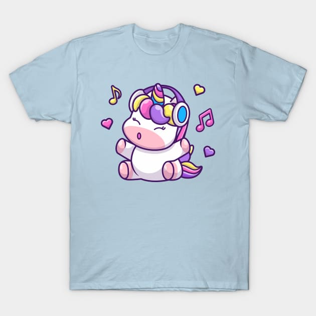 Cute Unicorn Listening Music With Headphone T-Shirt by Catalyst Labs